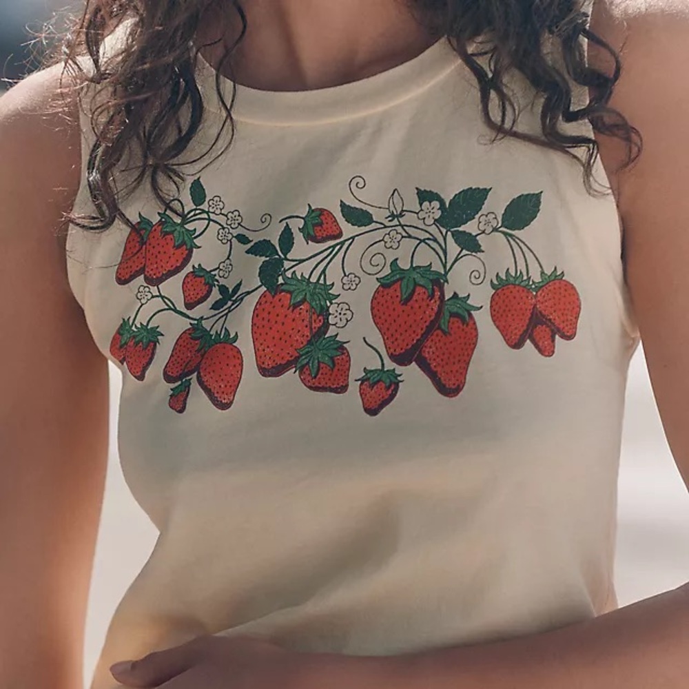 NWT Anthropologie x Letluv strawberry yellow graphic tank